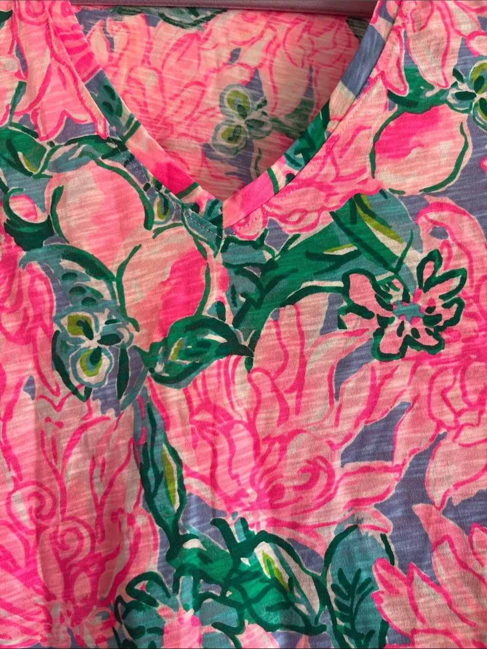 Lilly Pulitzer Pink and Green Floral V-Neck Long Sleeve Top NEW Size XS - Picture 5 of 6